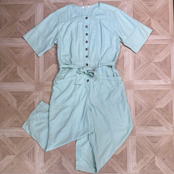 Madewell Mint Green Top-Stitched Coverall Jumpsuit Romper WMNS 8 Button Up - Picture 9 of 12